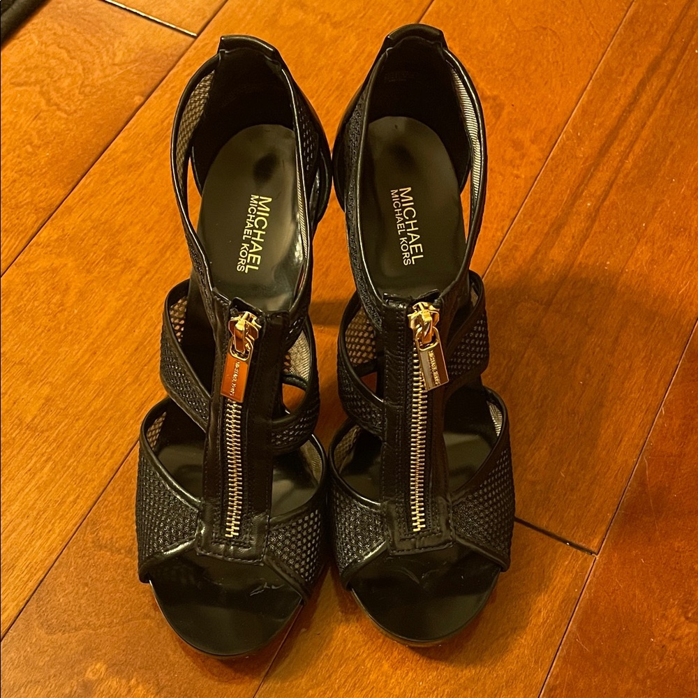Michael Kors Black Heels with Gold Accents